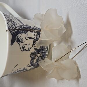 Frosted White Floral Drop Earrings | Gold Tone Hooks